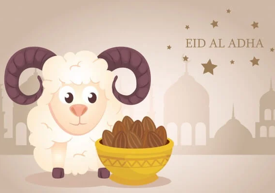 خروف يمسك إناء به لحم العيد